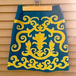 Boden Teal Skirt with Velvet Appliqué
